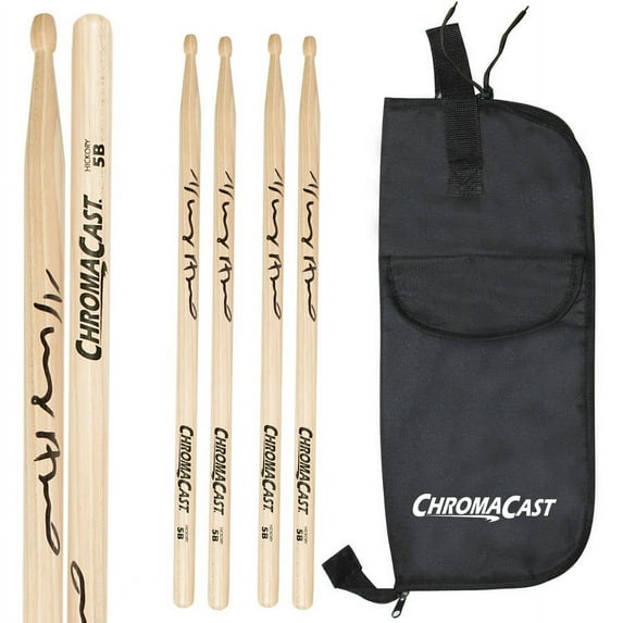 ChromaCast 5B USA Hickory Vinny Appice Autographed Drumsticks, 3 Pairs with Drumstick Bag