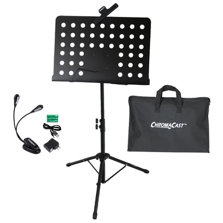 ChromaCast CC-PS-MSTAND-KIT-1 Pro Series Metal Music Stand Performance Pack with Carry Bag, Music Sheet Clip and Clip On Adjustable Light
