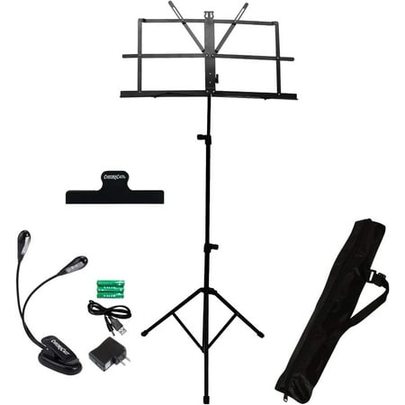 ChromaCast Folding Metal Music Stand Performance Pack (CC-MSTAND-KIT-1) with Carry Bag, Music Sheet Clip and Clip On Adjustable Light