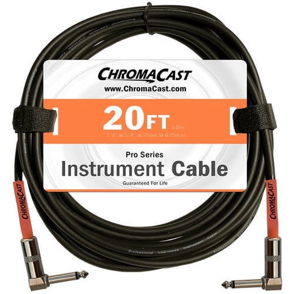ChromaCast Pro Series Instrument Guitar Cable Angle - Angle Sunset Orange 20 foot LIFETIME WARRANTY