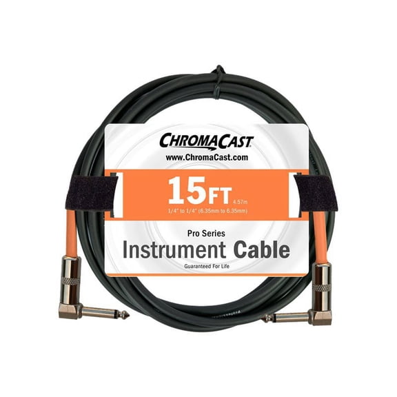 ChromaCast Pro Series Instrument Guitar Cable Angle - Angle Sunset Orange 15 foot LIFETIME WARRANTY