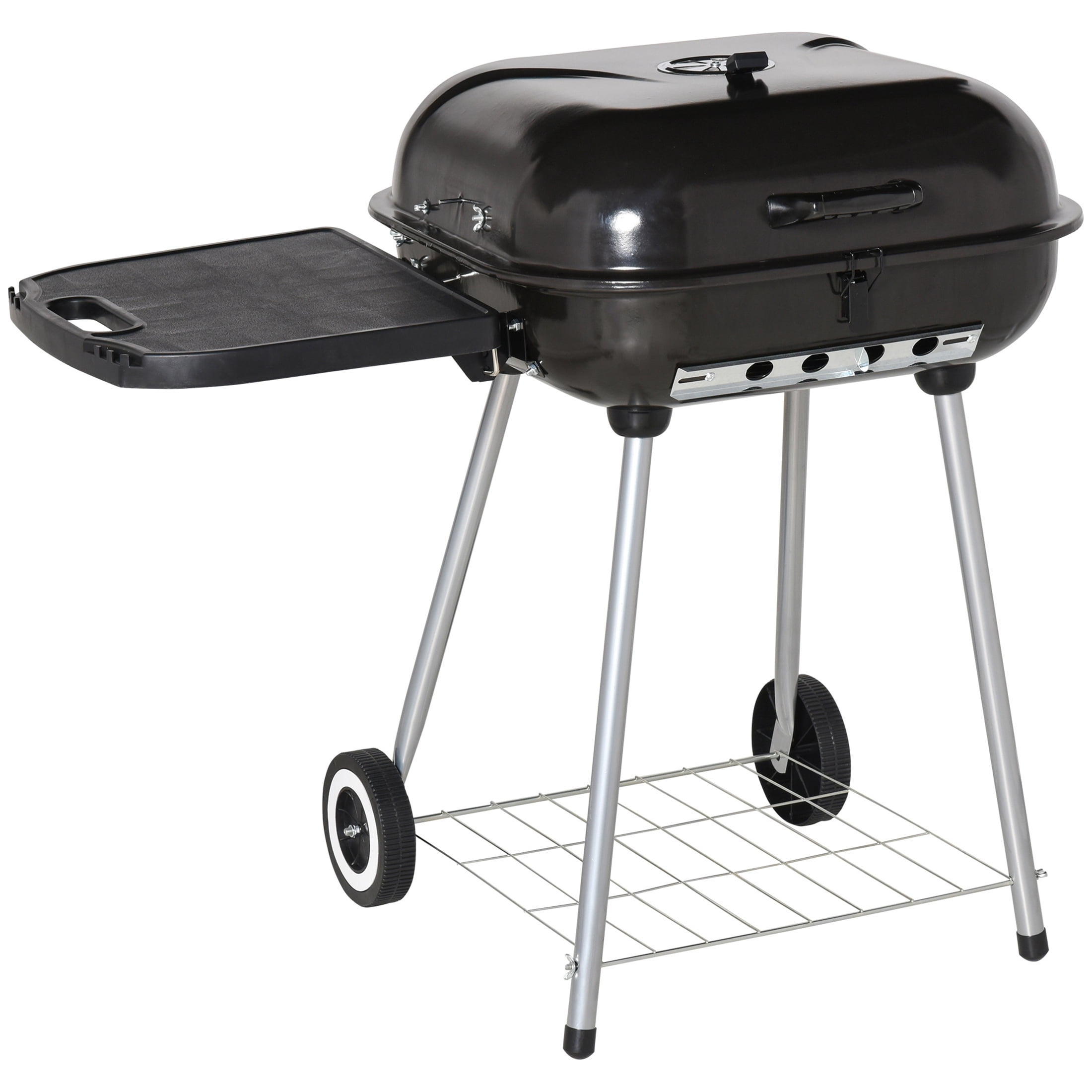 ChromaCore 21" Portable Charcoal Grill with Wheels and Bottom Shelf,BBQ Smoker with Adjustable Vents on Lid for Picnic Camping Backyard Cooking,Black