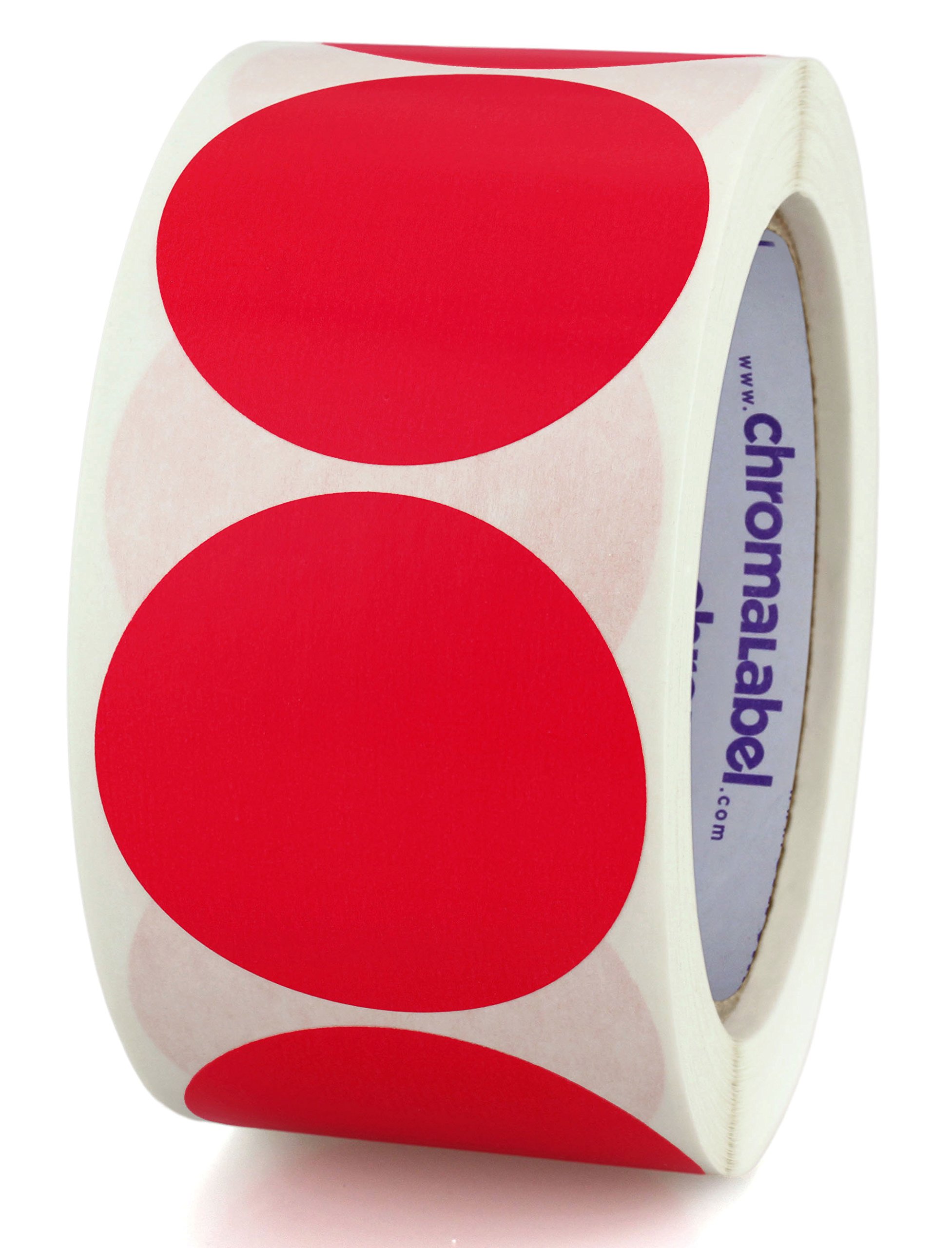ChromaLabel 2 Inch Round Label Permanent Color Code Dot Stickers, 500 Labels per Roll, Red