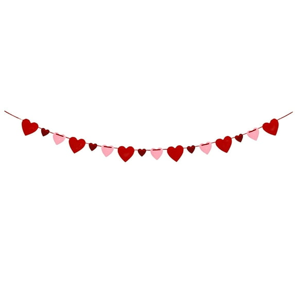 ChromaMuse 1 Pack Felt Heart Valentine’S Day Garland Banner Valentines Day Heart Decorations for Anniversary Wedding Engagement Party Home Office Wall Decorations Supplies