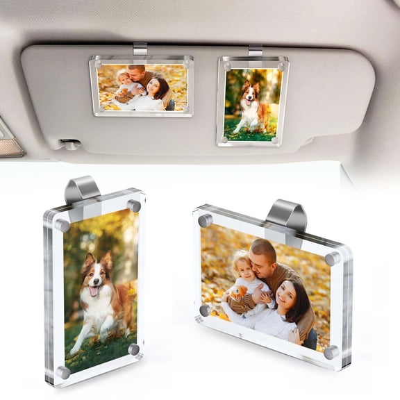 ChromaMuse 2Pcs Car Picture Holder for Sun Visor,Magnetic 2.4"X3.5" Horizontal & Vertical Photo Display,Acrylic Car Picture Frame Automotive Accessories for Adding Family or Personal Photos,Grey
