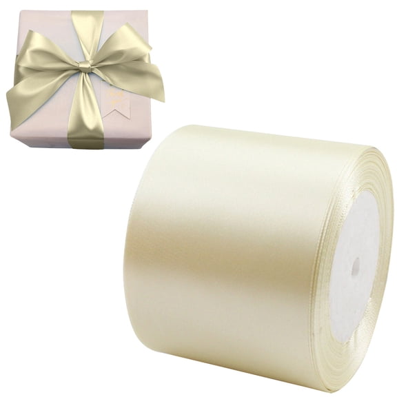 ChromaMuse 3 Inch X 24 Yards,Wide Satin Ribbon Solid Fabric Ribbon for Gift Wrapping Chair Sash Valentine's Day Birthday Party Decoration Hair Floral Craft Sewing Wedding Party Decoration,Beige