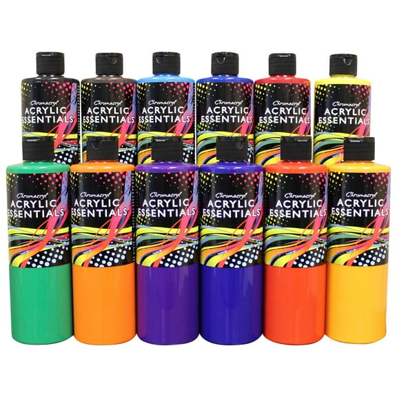 Chromacryl Acrylic Essentials Set, Assorted Vibrant Colors, Set of 12 Pints