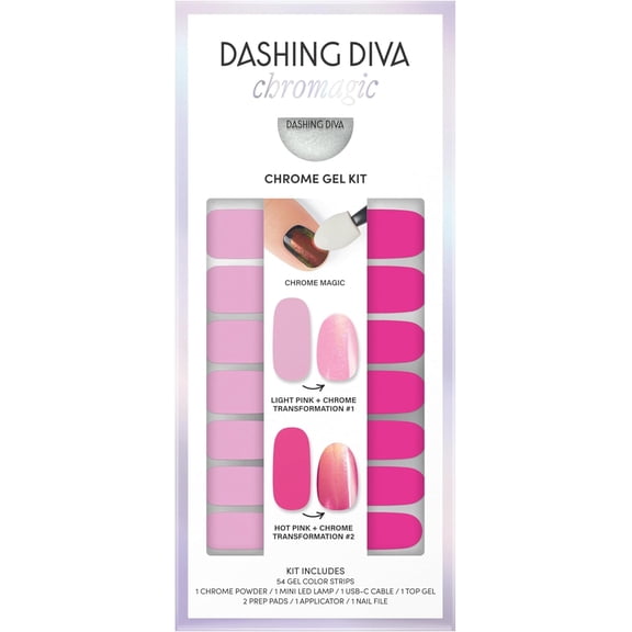 Chromagic Gel Nail Strips - Pink Orbit - Easy UV Free, Chip Resistant, Long Lasting Gel Nail Stickers and Chrome Powder