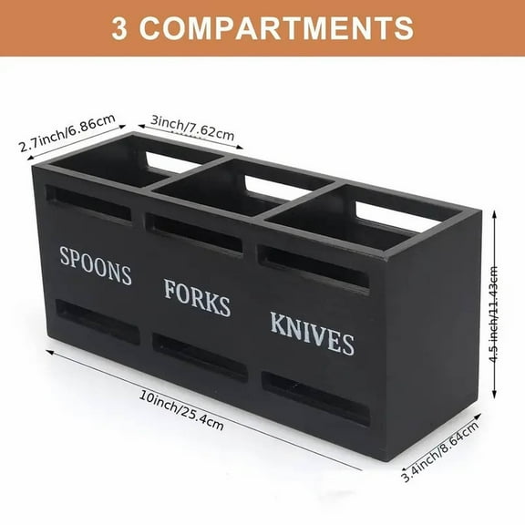 Chromalune Modern Wooden Utensil With 3 Compartment Silverware Cutlery Holders for Countertop Kitchen Utensils Organizer Kitchen Storage Rack Black
