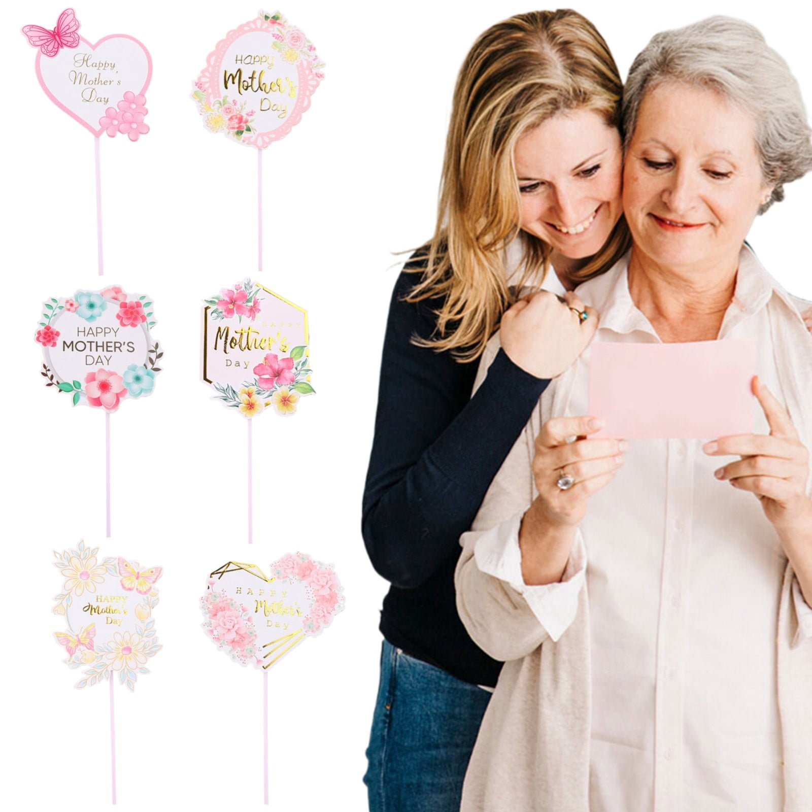 Chromalune Mother's Day Cake Toppers Set - Floral Heart Paper ...