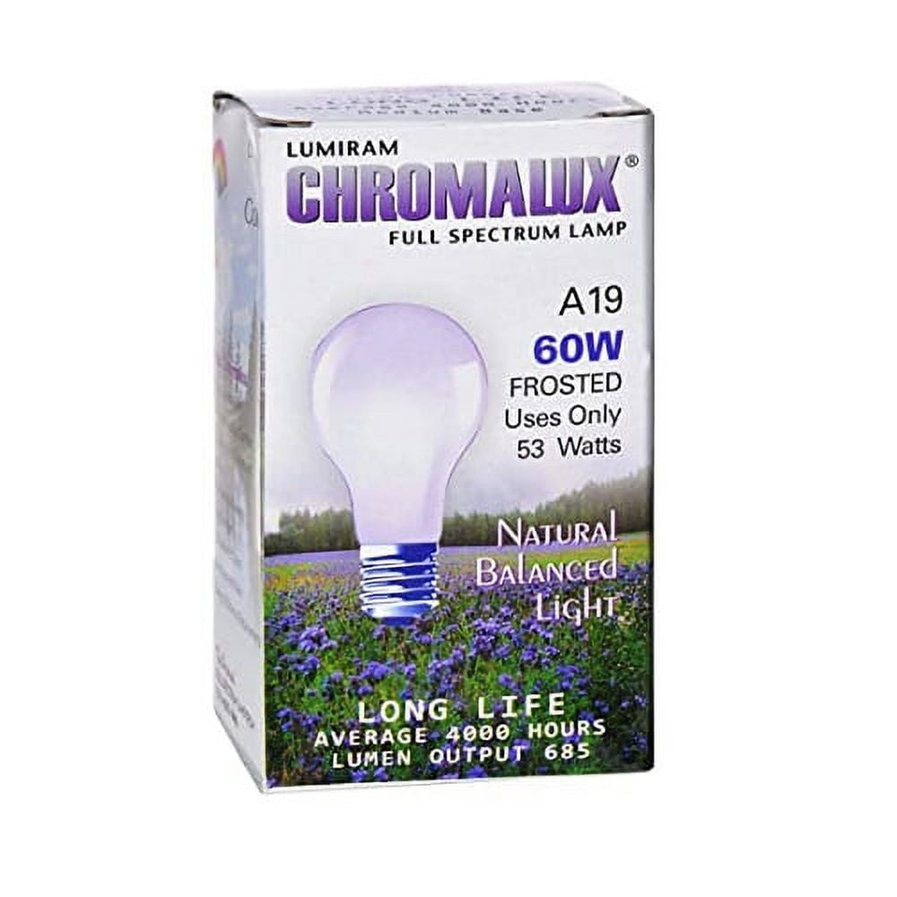 Chromalux Lumiram Full Spectrum A19 60Watt Frosted Lamp Natural Balanced Light, 1 Ea