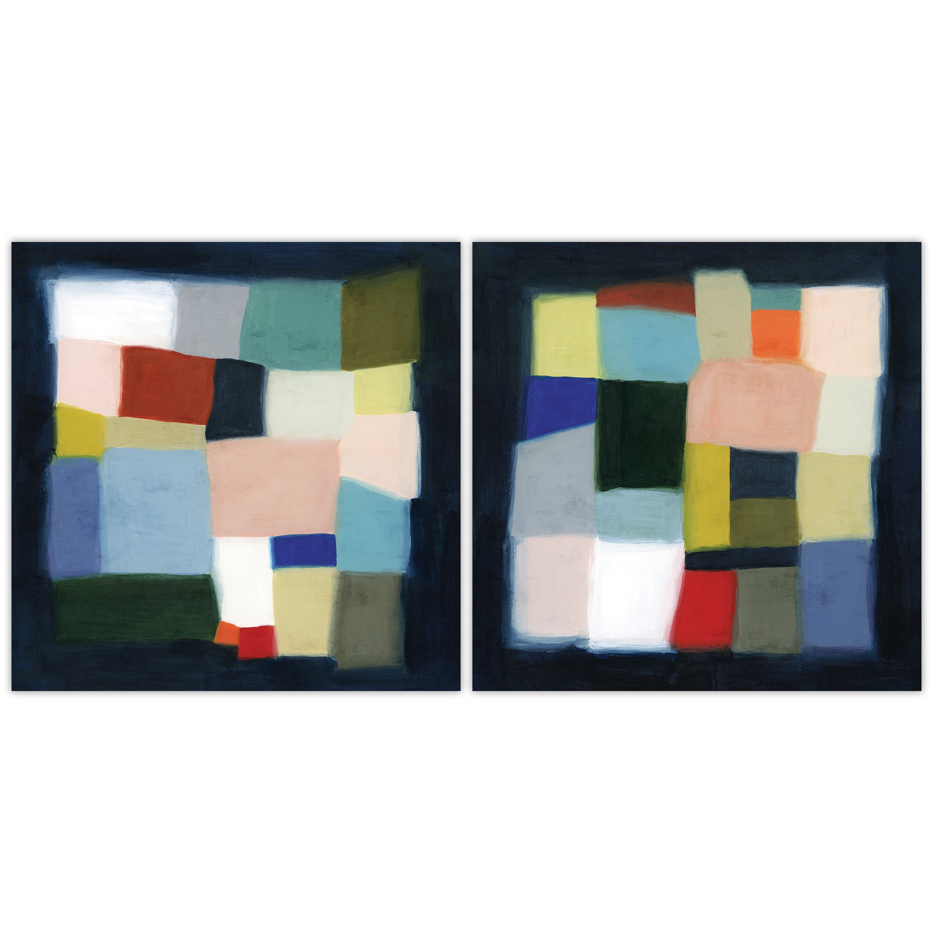 "Chromatic Cube I&II" Frameless Free Floating Reverse Printed Tempered Glass Wall Art Set of 2