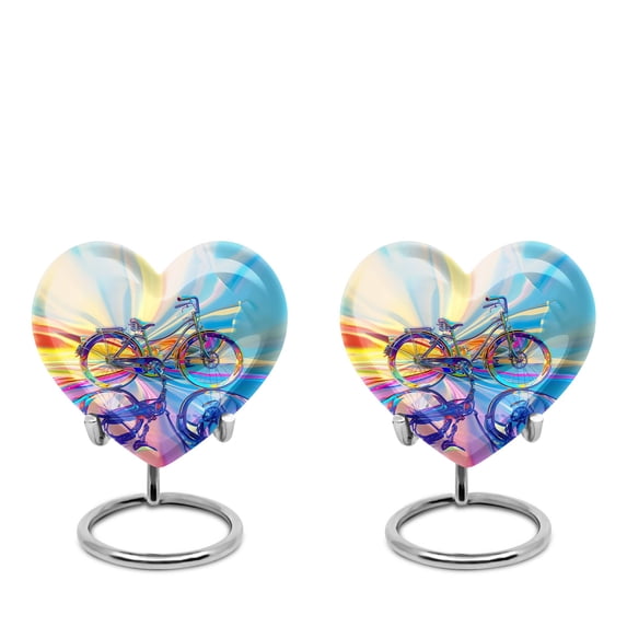 Chromatic Velocity Whirl Funeral Urn - Heart Keepsake Urns - Compact Keepsake Urn For Women - Small Decorative Heart Urn For Human Ashes 3 Inch, Set Of 2