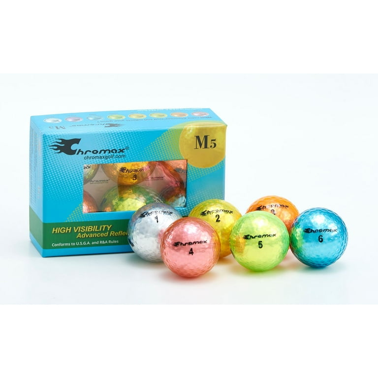 Chromax M5 Golf Balls, Assorted Colors, 6 Pack with Reflective