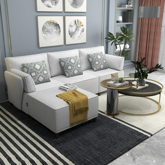 Chromcraft 4 Seats Large Sectional Modular Couch 32" Deeper Seat Sofa L Shape Sofa Couch Convertible Modern Comfy Sectional Chaise Sleeper Sofa for Living Room(Light Grey)