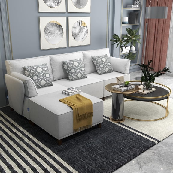 Chromcraft 4 Seats Large Sectional Modular Couch 32" Deeper Seat Sofa L Shape Sofa Couch Convertible Modern Comfy Sectional Chaise Sleeper Sofa for Living Room(Light Grey)