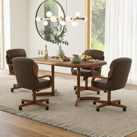 Chromcraft 5-Piece Dinette Set for 4, Expandable Dining Table with 4 Fabric Swivel-Tilt Rolling Chairs for Kitchen or Dining Room