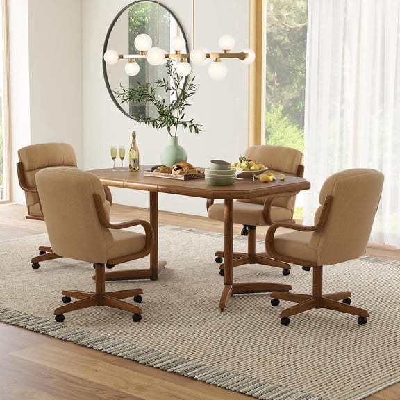 Chromcraft 5-Piece Dinette Set for 4, Expandable Dining Table with 4 Fabric Swivel-Tilt Rolling Chairs for Kitchen or Dining Room, Ideal for Home Office, Dining and Kitchen Areas