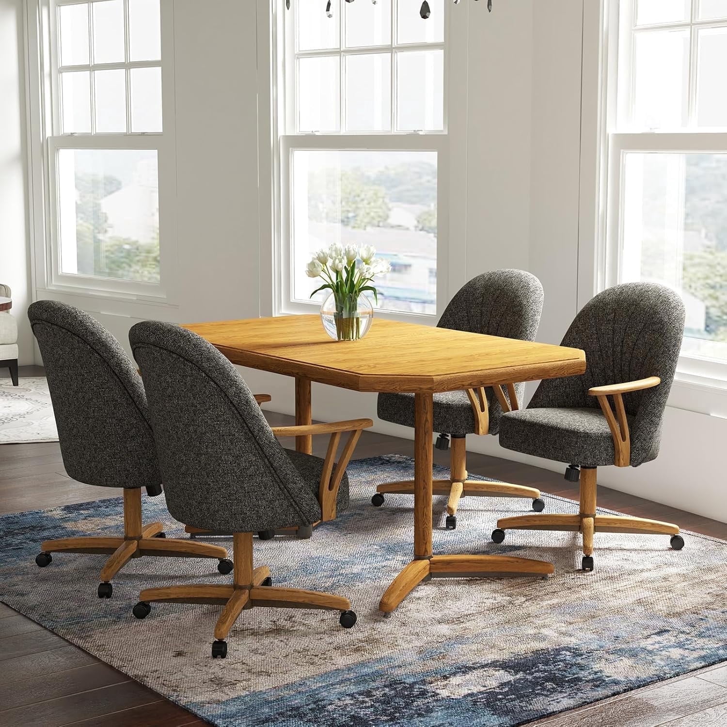 Chromcraft 5-Piece Dining Room Set, Expandable Table with 4 Swivel-Tilt ...