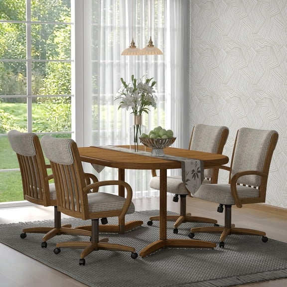 Chromcraft 5-Piece Dining Set, Expandable Table with 4 Swivel-Tilt Caster Chairs, Kitchen & Dining Room Furniture (Coddle Galaxy)