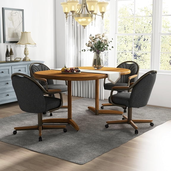 Chromcraft Expandable Dining Table Set with Swivel-Tilt Rolling Chairs, 5-Piece, Ravenrock Indigo