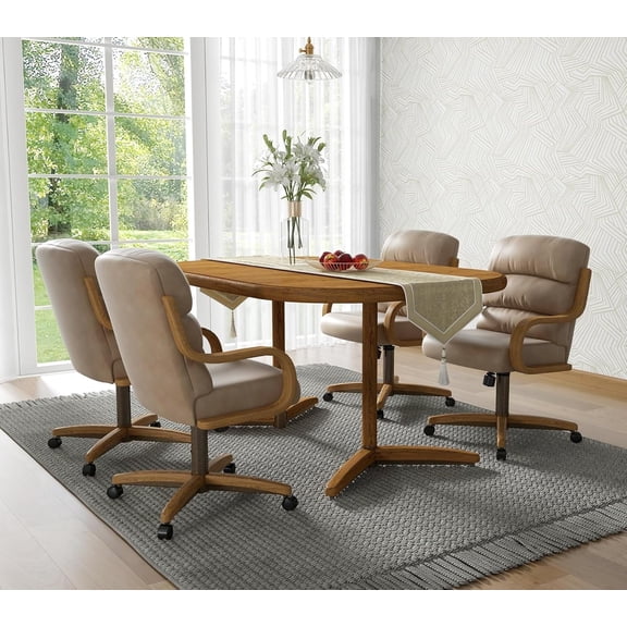 Chromcraft 5-Piece Kitchen & Dining Set with 4 Swivel Tilt Caster Chairs, Ivanhoe NPL, Nude Finish
