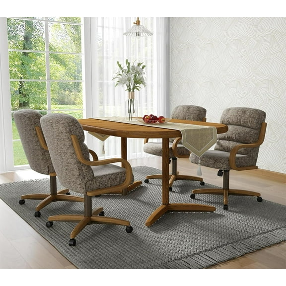 Chromcraft 5-Piece Dining Table Set for 4, Expandable Table with 4 Casual Swivel-Tilt Caster Chairs for Kitchen & Dining Room (Noriko Earth)