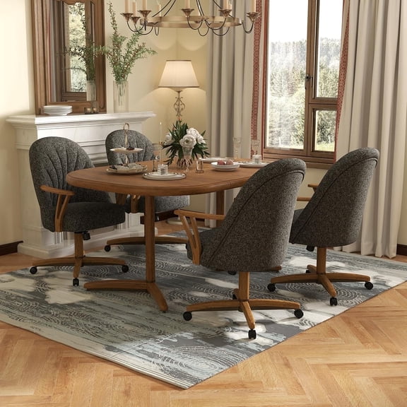 Chromcraft 5-Piece Dining Table Set, Expandable Table with 4 Swivel-Tilt Caster Chairs, Seats 4, Chestnut-Onyx, Ideal for Home Office, Dining and Kitchen Areas