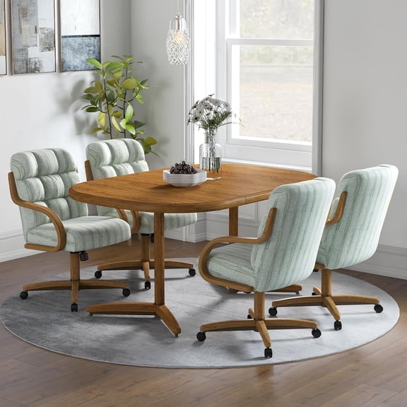 Chromcraft 5-Piece Dining Table Set for 4, Expandable Table with 4 Swivel-Tilt Caster Chairs for Kitchen & Dining Room (Alden Garden)