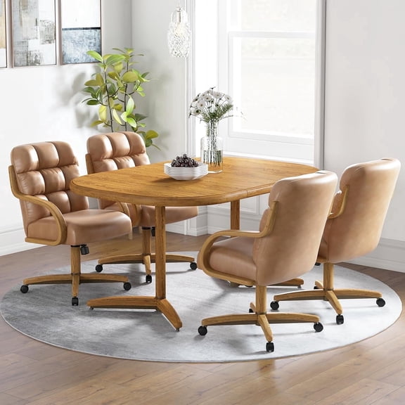 Chromcraft Expandable Rectangular Dining Table Set with Swivel Caster Chairs, 5-Piece, Ivanhoe Npl Cognac