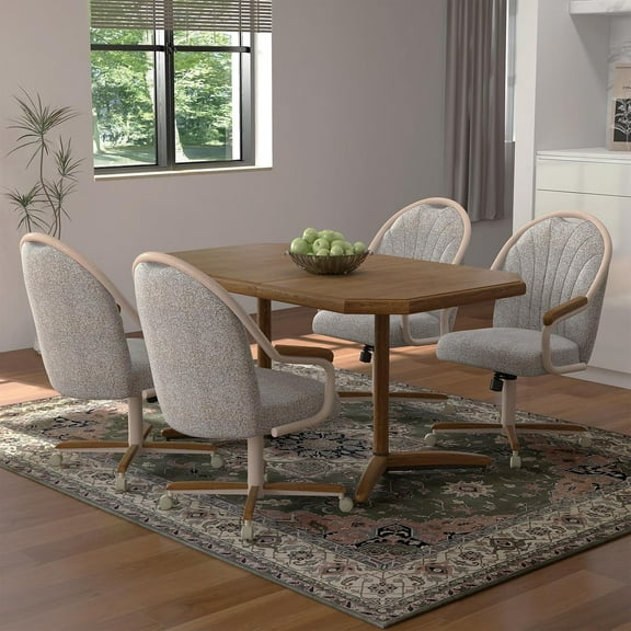 Chromcraft 5-Piece Dining Table Set for 4, Expandable Table with 4 Swivel-Tilt Caster Chairs for Kitchen or Dining Room