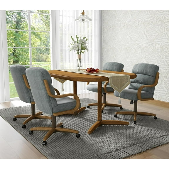 Chromcraft 5-Piece Dining Table Set for 4, Expandable Table with 4 Swivel-Tilt Caster Dining Chairs for Kitchen & Dining Room (Esmeralda TK Lake)