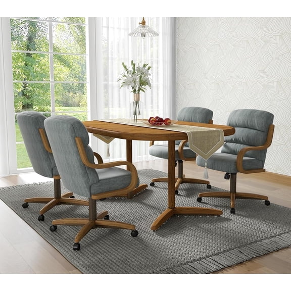 Chromcraft 5-Piece Dining Table Set for 4, Expandable Table with 4 Swivel-Tilt Caster Dining Chairs for Kitchen & Dining Room (Esmeralda TK Lake)