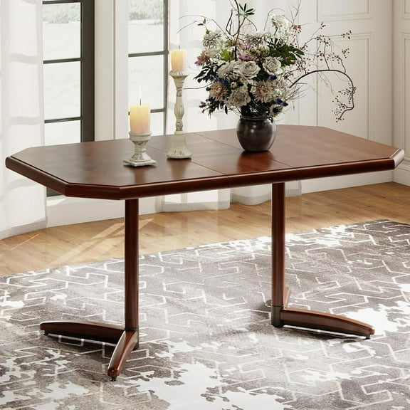 Chromcraft Dining Table for 4 and 6 Person, Expandable Wooden Kitchen Room Dining Table with Detachable Extension Leaf (Walnut)