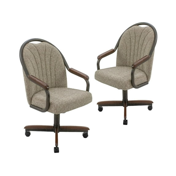 Chromcraft Douglas Swivel Tilt Dining Chairs with Casters – Comfortable Cushioned Seats, Walnut Wood Accents, Bronze Metal, 2 piece set