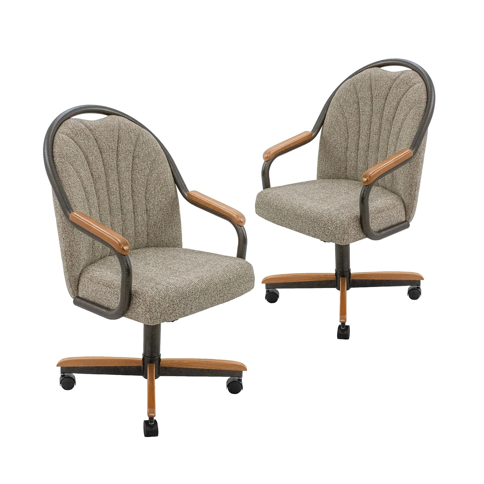 Chestnut Brown Upholstered Swivel Arm Chair with Wood Frame