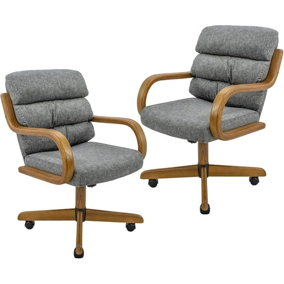 Chromcraft Douglas Swivel Tilt Dining Chairs with Casters – Comfortable Cushioned Seats, Ash Upholstery, Chestnut Accents, 2-piece set