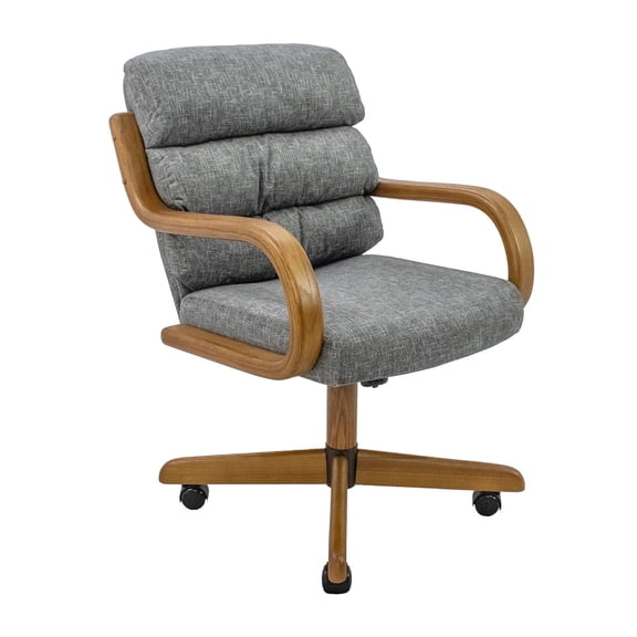 Chromcraft Douglas Swivel Tilt Dining Chairs with Casters – Comfortable Cushioned Seats, Ash Upholstery, Chestnut Wood Arms, 4-piece set