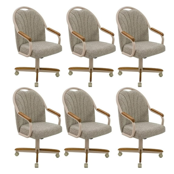 Chromcraft Douglas Swivel Tilt Dining Chairs with Casters – Comfortable Cushioned Seats, Chestnut Wood Accents, Light Sand Metal, 6-piece set