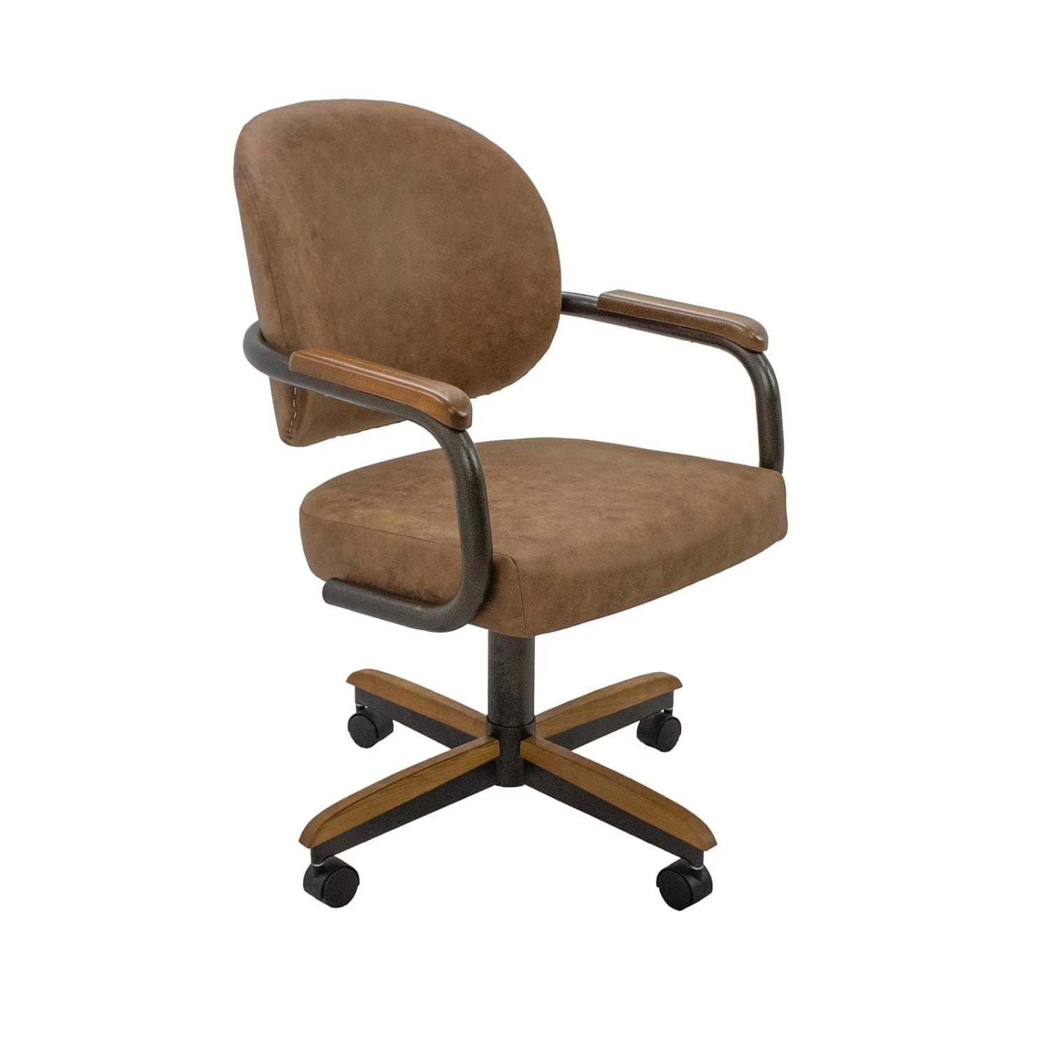 Chromcraft Douglas Swivel-Tilt Casual Dining Chair with Casters, PU Leather Upholstery, Wood Arms, Metal Base