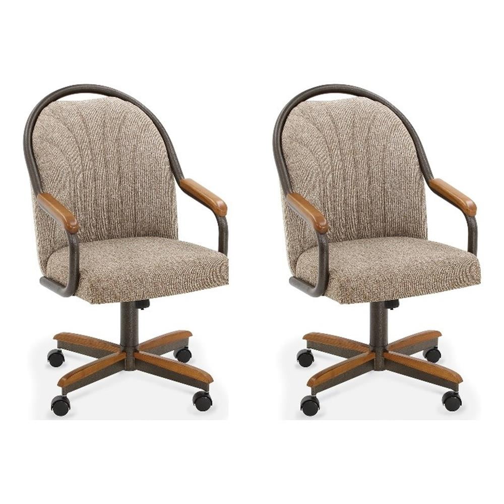 Chestnut Brown Upholstered Swivel Arm Chair with Wood Frame