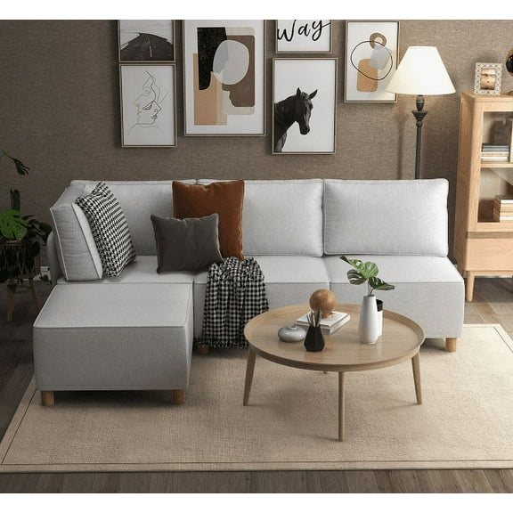 Chromcraft McKenzie Modular Sectional Sofa with Ottoman, Textured Gray Fabric, Indoor Furniture for Living Room, 4 Pieces