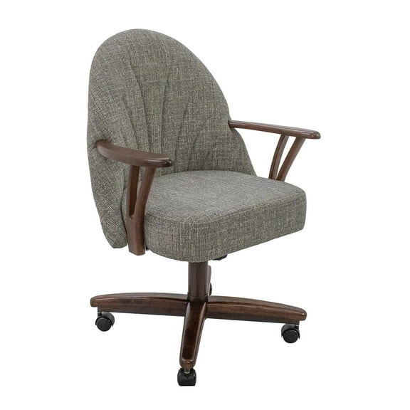 Chromcraft Dining Chairs on Casters— Luxe Casual Comfortable Rolling Cushioned Seats, Fonzo Marble Upholstery, Chestnut Wood Finish, Metal base, 1-piece set