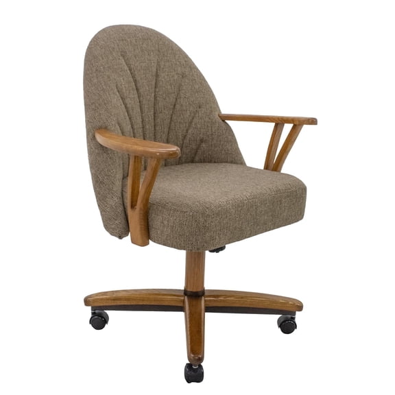 Chromcraft Dining Chairs on Casters—Swivel Tilt Rolling Cushioned Seats, Vivacious Mocha Upholstery, Chestnut Wood Finish, Metal base, 1-piece set