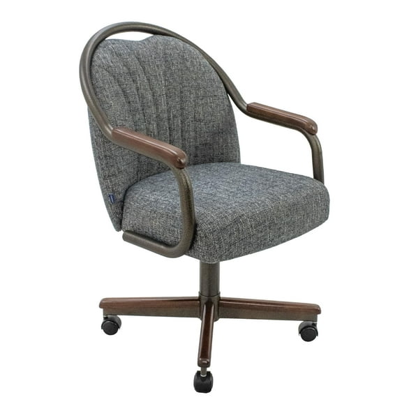 Chromcraft Set of 1 Kitchen Dining Chairs Swivel-Tilt Caster Dining Room Chairs Upholstered Memory Foam Chairs with Soft Rolling Wheels for Kitchen and Dining Room(Ravenrock Indigo-Walnut)