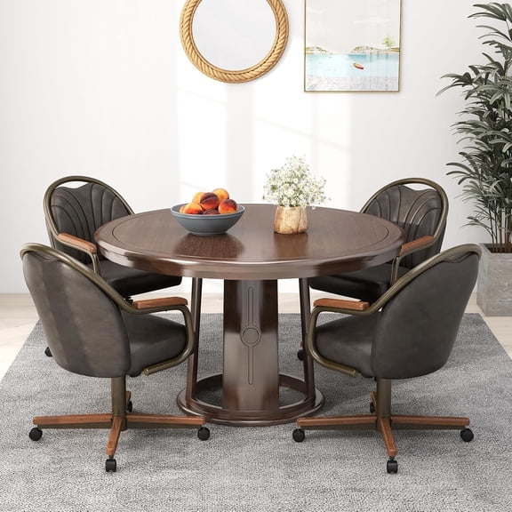 Chromcraft Swivel Tilt Chairs (1 Chair), PU Leather Chair with Rubber Wheels, Ultra Comfy Kitchen Chairs