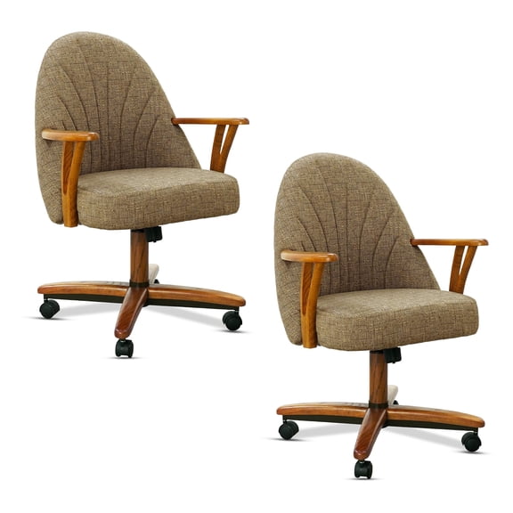 Chromcraft Swivel-Tilt Caster Dining Chairs (Set of 2) – Chestnut Wood & Mocha Upholstery