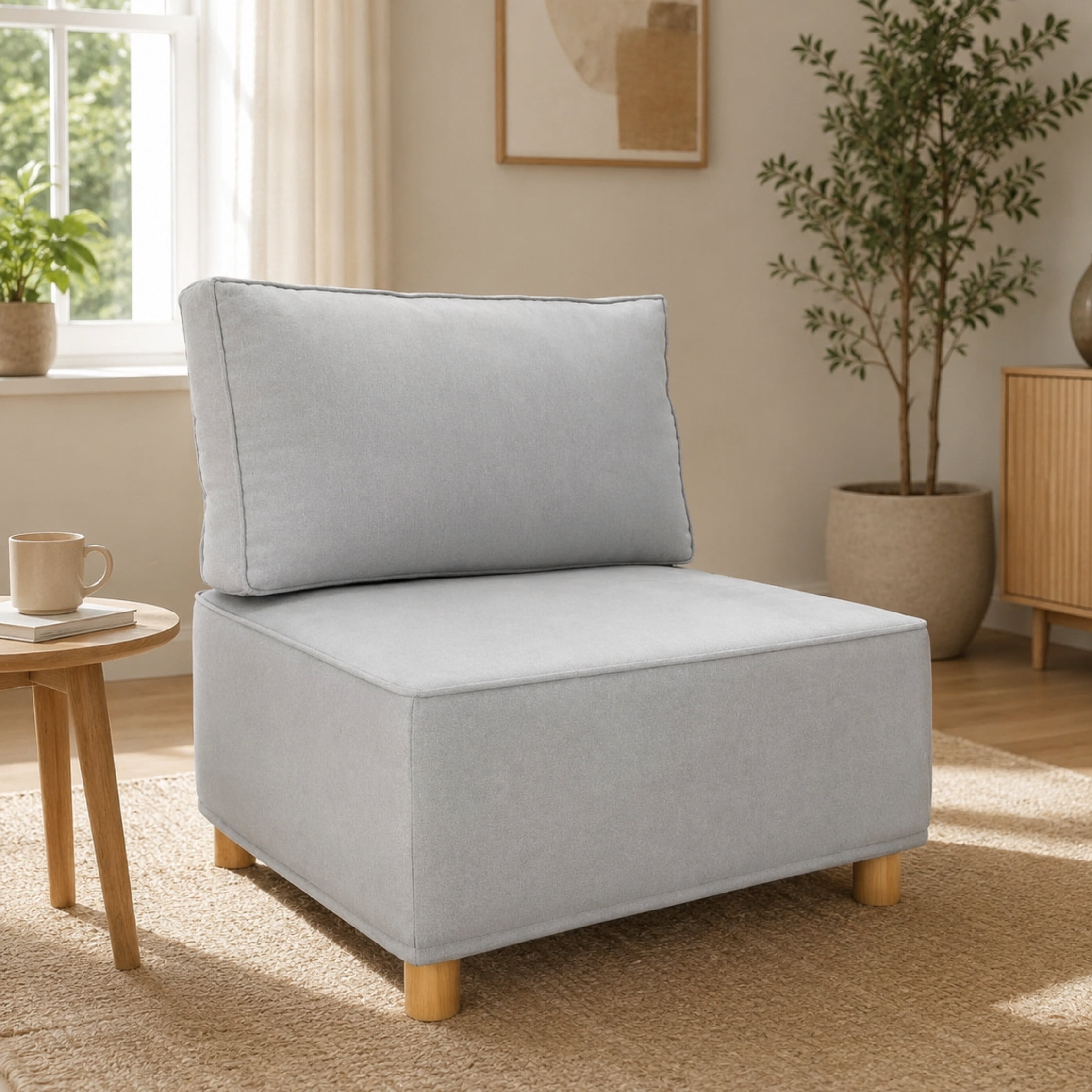 Chromcraft McKenzie Modular Armless Chair, Modular Sectional Sofa Component, 1-Piece Single Seat Sofa, Memory Foam Seating, Gray Fabric, Living Room