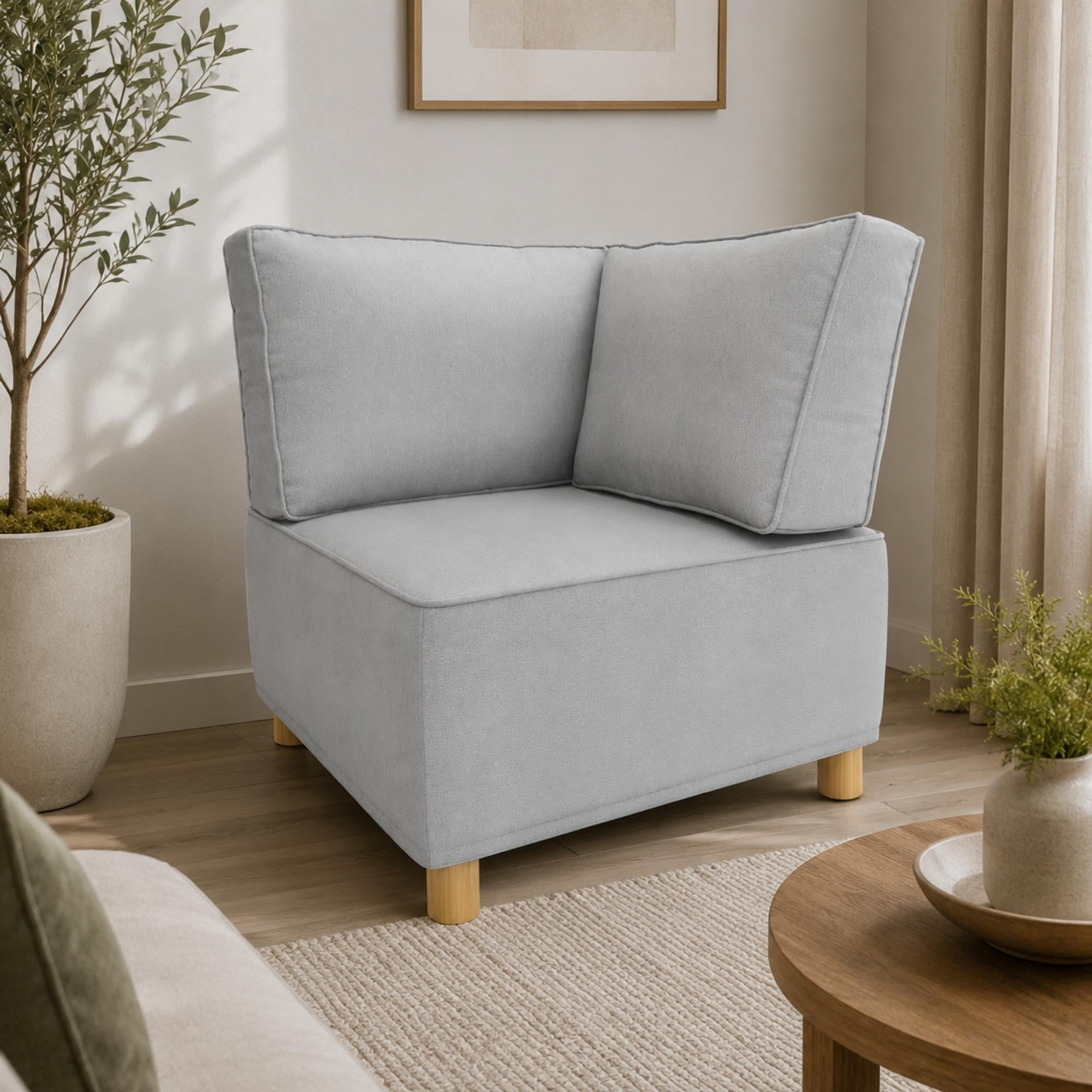 Chromcraft McKenzie Modular Corner Chair, Modular Sectional Sofa Component, 1-Piece Single Seat Sofa Couch, Memory Foam Seating, Gray Fabric, Living Room