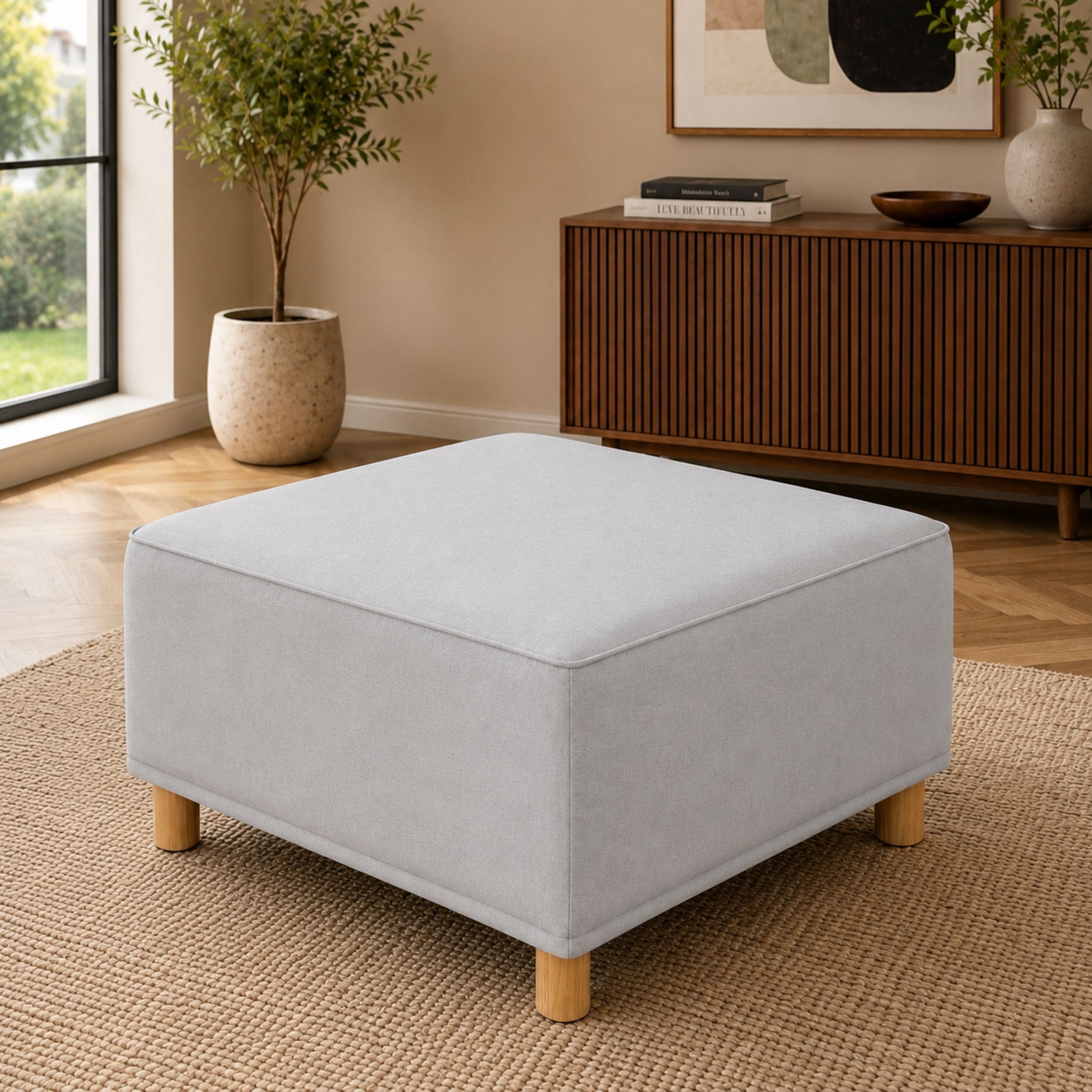 Chromcraft McKenzie Modular Ottoman, Modular Sectional Sofa Component, 1-Piece Single Seat Sofa Couch, Memory Foam Seating, Gray Fabric, Living Room